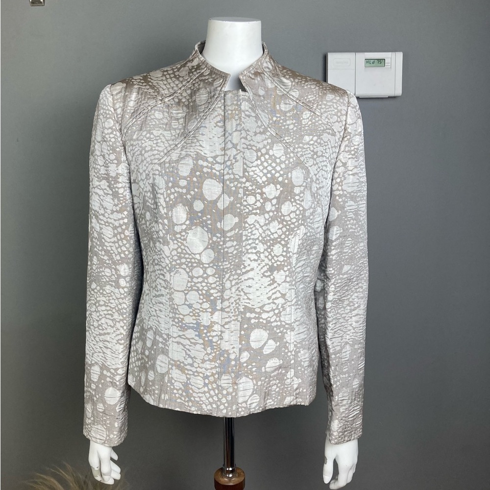 Louben jacket blazer size 12 neutral animal print beige‎ gray work wear satin